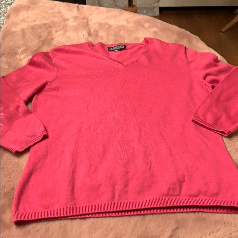 Lands' End Pink V-Neck Sweater Soft Knit
